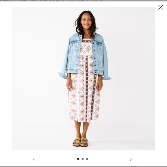 Sonoma Geometric Print Midi Dress in Cream and Brown - Picture 1 of 10